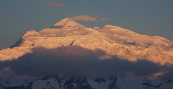 Canada's highest mountain, catching the morning alpenglow.