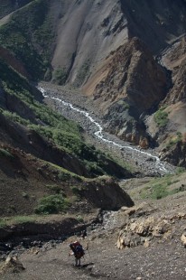 One the last sections of scree slope we had to descend. Burned up the legs real good with our 90lb packs!